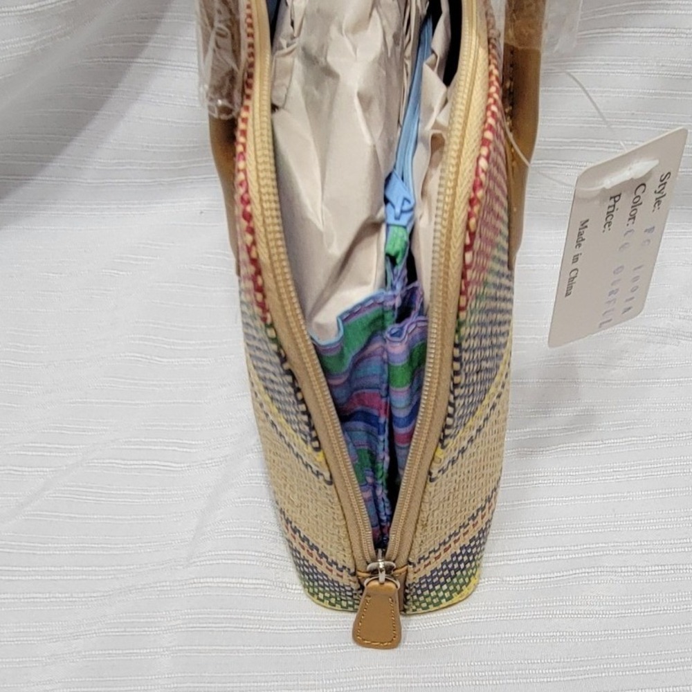 Multicolor Striped Straw Handbag Woven Summer Tote Bag FG 1091A NEW - Picture 7 of 7